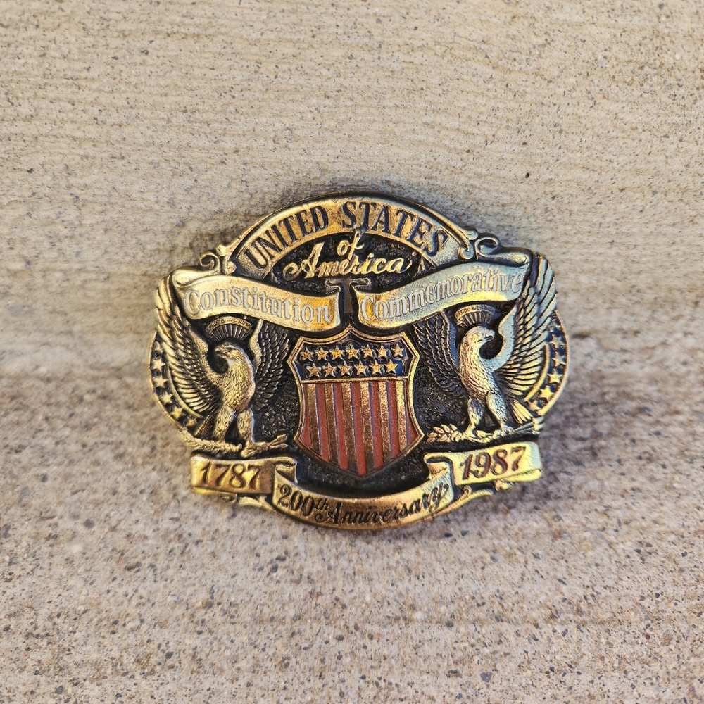 Vintage 1987 United States Constitution Bicentennial Belt Buckle Patriotic USA